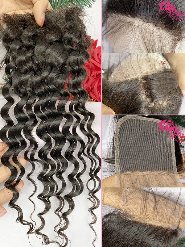 Csqueen Mink hair Italian Wave 4*4 Transparent Lace Closure 100% Human Hair